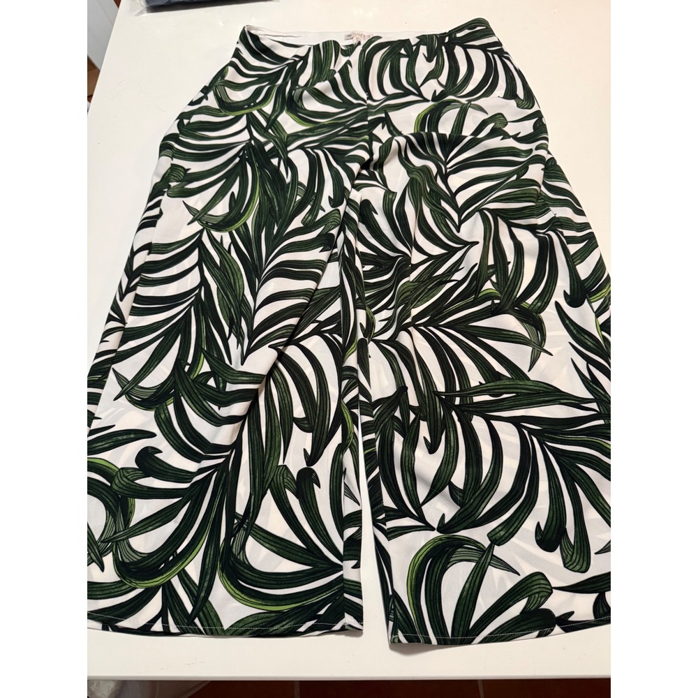 Eliane Rose Tropical Palm Leaf Wide Leg Culotte Pants Green White Large Vacation